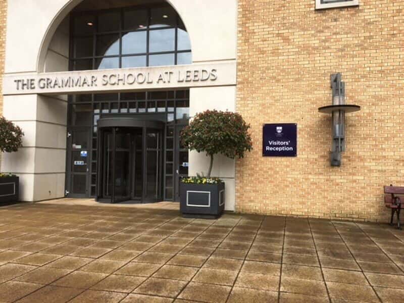 An image of the Leeds Grammar School exterior channel letters.